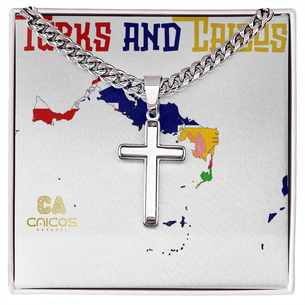 Steel Cross Necklace on Cuban Chain w/ MC