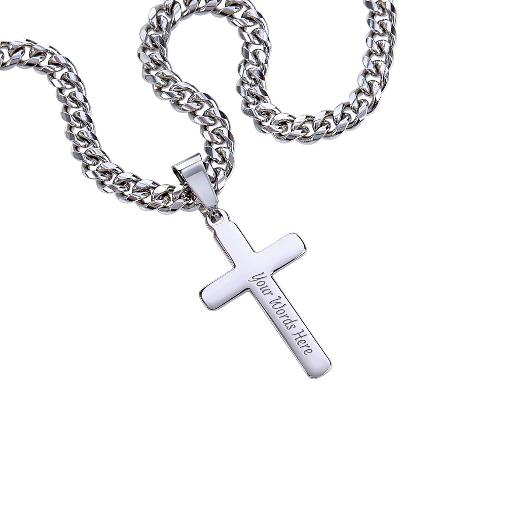 Steel Cross Necklace on Cuban Chain w/ MC