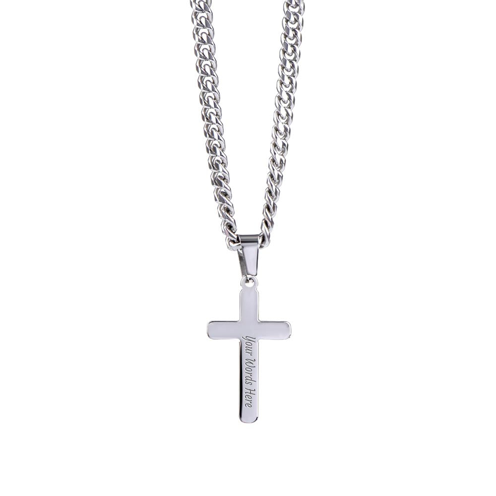 Steel Cross Necklace on Cuban Chain w/ MC