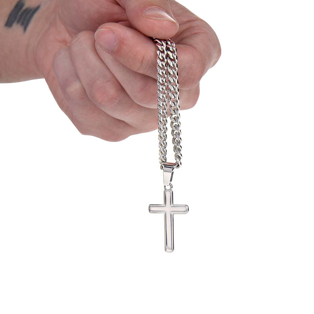 Steel Cross Necklace on Cuban Chain w/ MC