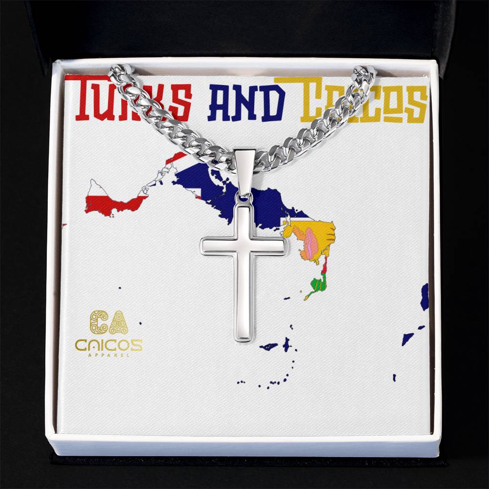 Steel Cross Necklace on Cuban Chain w/ MC