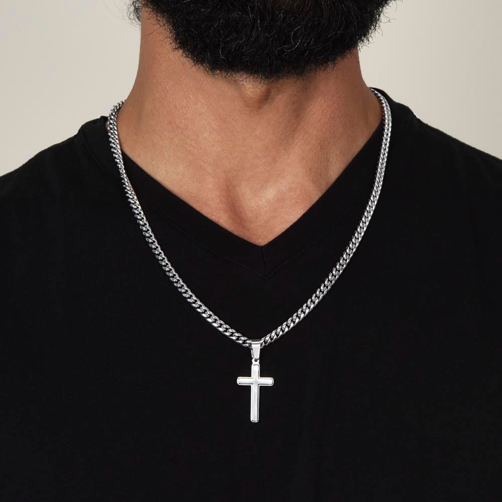 Steel Cross Necklace on Cuban Chain w/ MC