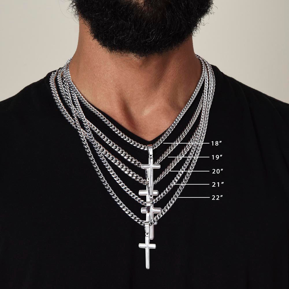 Steel Cross Necklace on Cuban Chain w/ MC